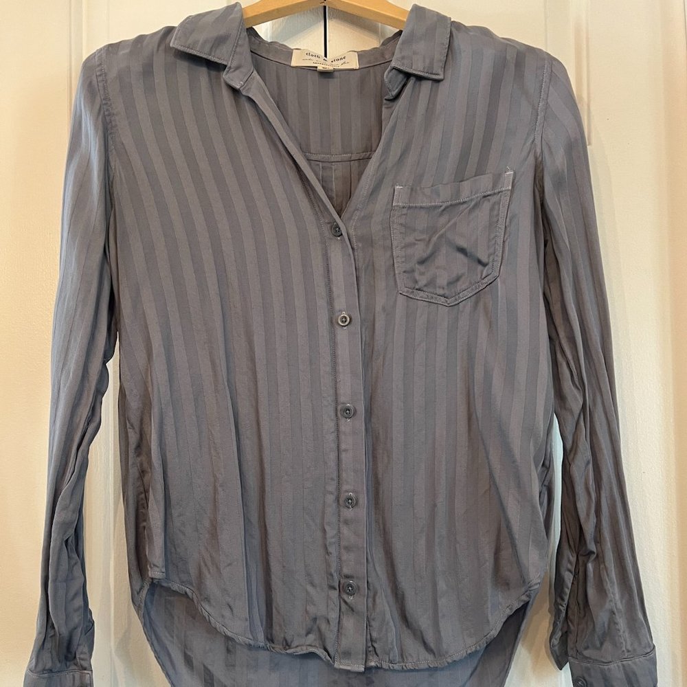cloth & stone Grey Button Down Striped Shirt with Pocket